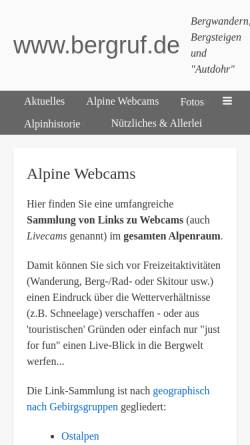 Vorschau der mobilen Webseite www.bergruf.de, Alpine Webcams
