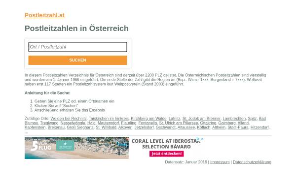 Vorschau von www.oev.at, Postleitzahlen von Österreich