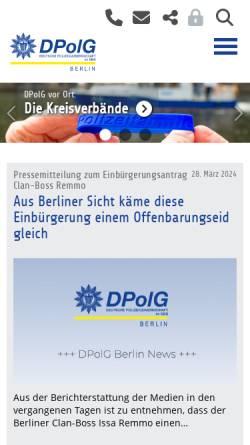 Vorschau der mobilen Webseite www.dpolg.berlin, Deutsche Polizeigewerkschaft [DPolG] im DBB