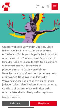 Vorschau der mobilen Webseite www.gew.de, Gewerkschaft Erziehung und Wissenschaft [GEW]
