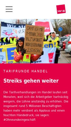 Vorschau der mobilen Webseite www.verdi.de, ver.di - Vereinte Dienstleistungsgewerkschaft e. V.
