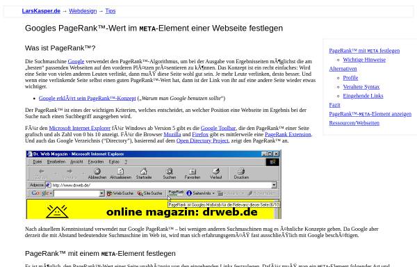 Vorschau von www.larskasper.de, Google-PageRank selbst festlegen