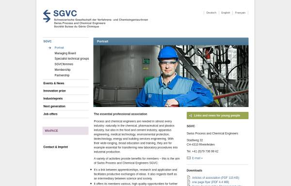 Vorschau von www.sgvc.ch, Schweizerische Gesellschaft für Verfahrens- und Chemieingenieurtechnik (SGVC)
