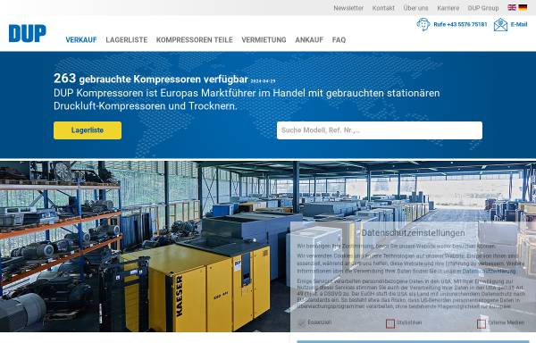 Vorschau von www.dupcompressors.com, DUP Compressors Trading GmbH
