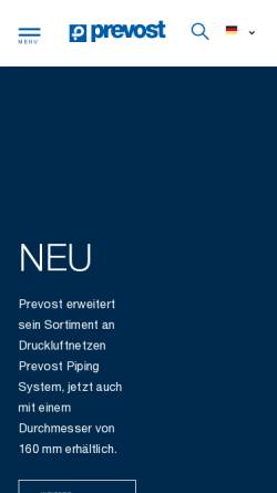 Vorschau der mobilen Webseite www.prevost.de, Prevost Drucklufttechnik