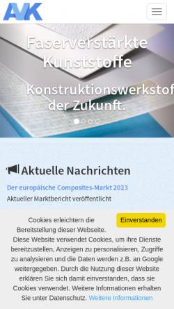 Vorschau der mobilen Webseite www.avk-tv.de, AVK - Industrievereinigung Verstärkte Kunststoffe e.V.