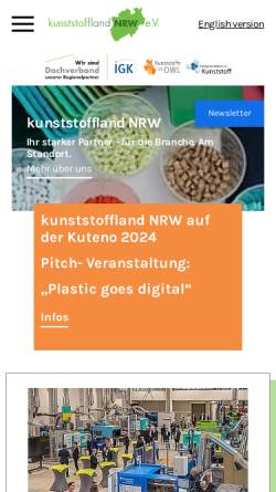 Vorschau der mobilen Webseite www.kunststoffland-nrw.de, Kunststoffland NRW e.V.
