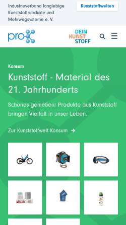 Vorschau der mobilen Webseite www.pro-kunststoff.de, Pro-K - Industrieverband Halbzeuge und Konsumprodukte aus Kunststoff e.V.