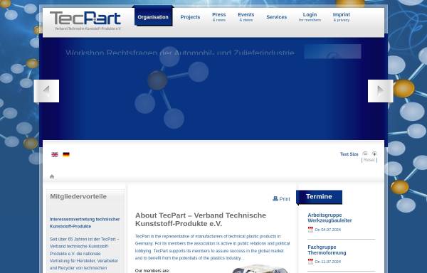 Vorschau von www.tecpart.de, TecPart - Fachverband Technische Teile e. V.