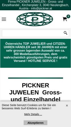 Vorschau der mobilen Webseite www.pickner-juwelenshop.at, Pickner-Juwelenshop