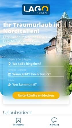Vorschau der mobilen Webseite www.lago-reisen.de, Lago Reisen