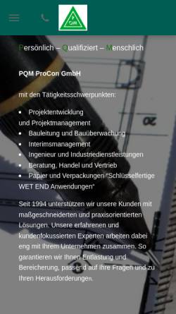 Vorschau der mobilen Webseite www.pqm.de, PQM Ingenieur- und Industriedienstleistungen GmbH