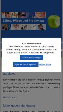 Vorschau der mobilen Webseite zahn-und-pflege.de, Portal zu Zahn und Pflege