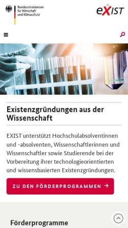 Vorschau der mobilen Webseite www.exist.de, EXIST – Existenzgründungen aus der Wissenschaft