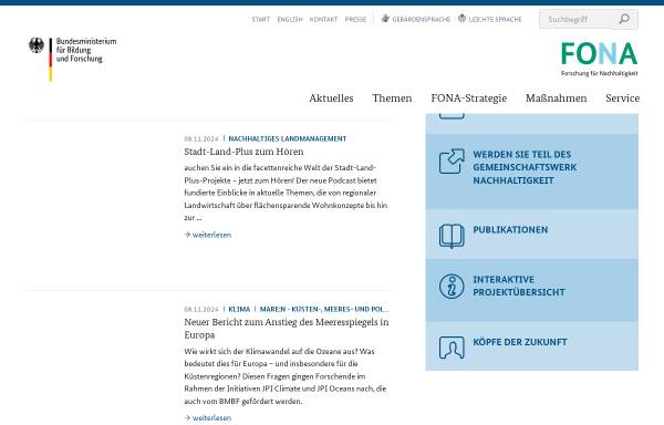 Vorschau von www.fona.de, Forschung für Nachhaltigkeit - BMfBF