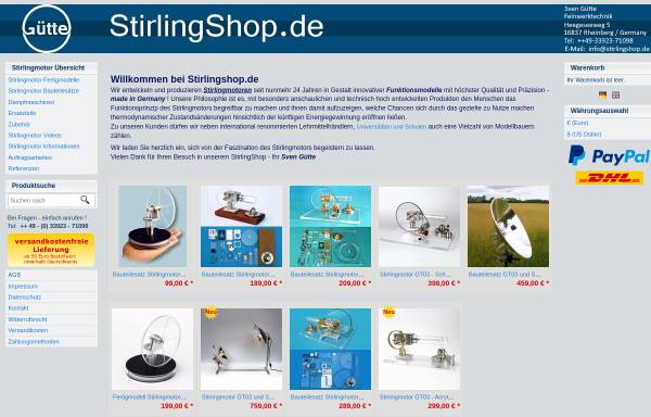 Vorschau von www.guette-feinwerktechnik.de, Stirlingmotoren
