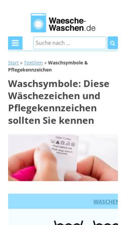 Vorschau der mobilen Webseite www.waschsymbole.de, Waschsymbole
