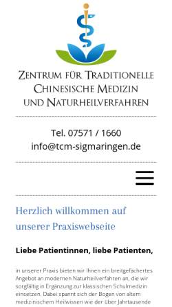 Vorschau der mobilen Webseite www.tcm-sigmaringen.de, Zentrum für Traditionelle Chinesische Medizin und Naturheilkunde Sigmaringen