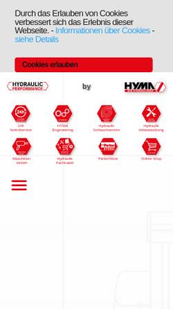 Vorschau der mobilen Webseite www.hyma.de, HYMA Erfurt Hydraulik-Service und Maschinenbau GmbH