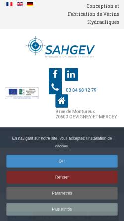 Vorschau der mobilen Webseite www.sahgev.fr, SAHGEV Société d'Applications Hydrauliques de GEVigney