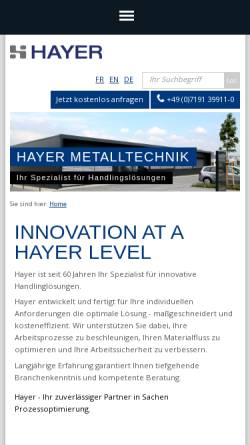 Vorschau der mobilen Webseite www.hayer-metalltechnik.de, Hayer Metalltechnik, Inh. Gerhard Hayer