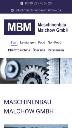 Vorschau der mobilen Webseite www.maschinenbau-malchow.de, MBM Maschinenbau Malchow GmbH