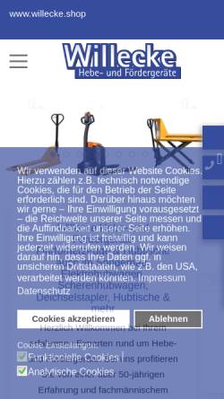 Vorschau der mobilen Webseite www.willecke.de, Willecke Hebe- und Fördergeräte GmbH