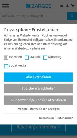 Vorschau der mobilen Webseite www.zarges.de, Zarges GmbH