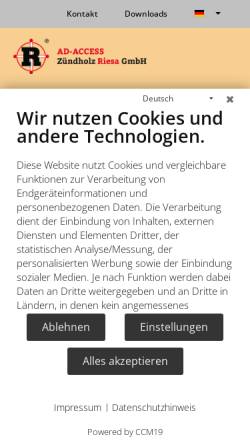 Vorschau der mobilen Webseite zuendholzriesa.de, Ad-Access-Zündholz Riesa GmbH