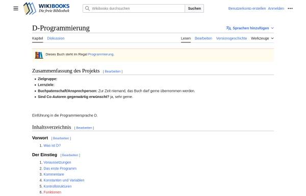 Vorschau von de.wikibooks.org, D-Programmierung
