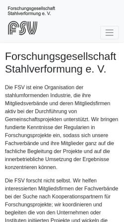 Vorschau der mobilen Webseite www.fsv-hagen.de, FSV Forschungsgesellschaft Stahlverformung e.V.