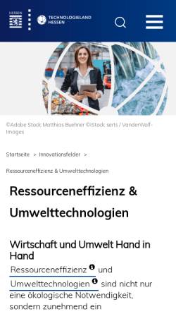 Vorschau der mobilen Webseite www.hessen-umwelttech.de, TechnologieStiftung Hessen (TSH)
