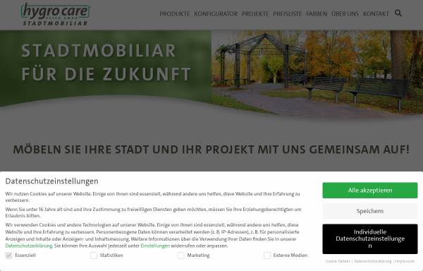Vorschau von www.hygrocare.com, hygro care® Esser GmbH | Stadtmobiliar