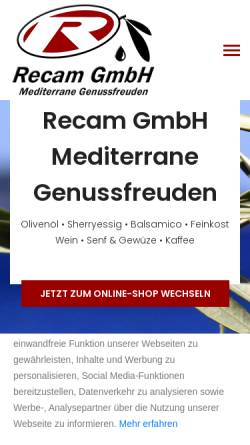 Vorschau der mobilen Webseite www.recam.de, Recam GmbH - Import mediterran