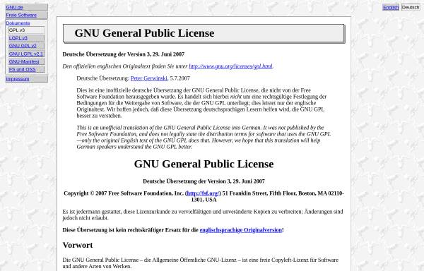 Vorschau von www.gnu.de, GNU General Public License - GNU GPL