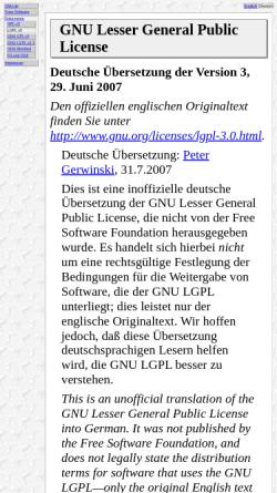 Vorschau der mobilen Webseite www.gnu.de, GNU Lesser General Public License - GNU LGPL