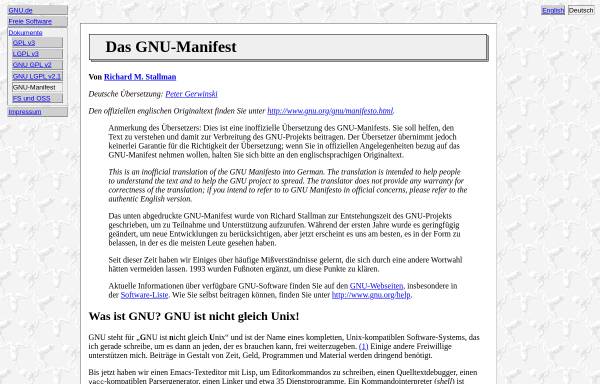 Vorschau von www.gnu.de, Das GNU-Manifest