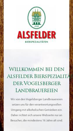 Vorschau der mobilen Webseite www.alsfelder.de, Alsfelder Brauerei AG