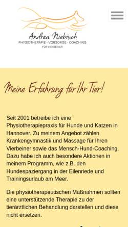 Vorschau der mobilen Webseite www.hundephysiotherapie-hannover.de, Physiotherapie für Kleintiere - Andrea Niebisch