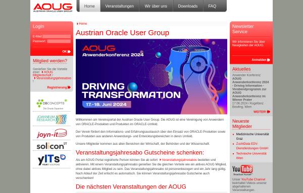 Vorschau von www.aoug.at, Austrian Oracle User Group