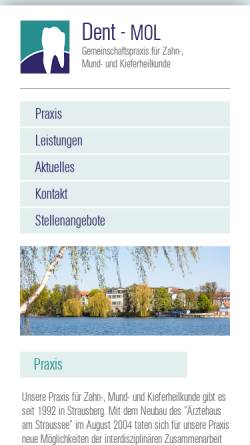 Vorschau der mobilen Webseite www.dent-mol.de, Dent-MOL Gemeinschaftspraxis für Zahn-, Mund- und Kieferheilkunde in Strausberg