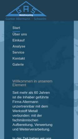 Vorschau der mobilen Webseite www.aluminiumspaene.de, Metallgroßhandel Allermann GmbH