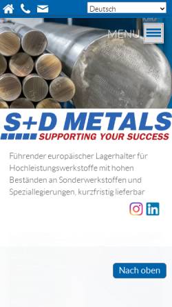 Vorschau der mobilen Webseite www.sd-metals.com, S+D METALS GmbH