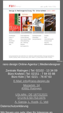 Vorschau der mobilen Webseite www.rano-design.de, Rano Design