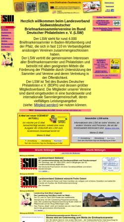 Vorschau der mobilen Webseite www.briefmarken-suedwest.de, Landesverband Südwestdeutscher Briefmarkensammler-Vereine e.V. (LSW)