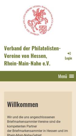 Vorschau der mobilen Webseite www.philatelie-hessen.de, Verband der Philatelisten-Vereine Hessen-Rhein-Main-Nahe e. V.