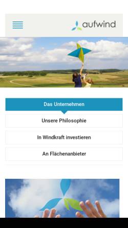 Vorschau der mobilen Webseite www.aufwind.de, Aufwind Gesellschaft zur Nutzung regenerativer Energien mbH