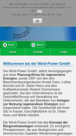 Vorschau der mobilen Webseite www.wind-power.de, Wind-Power GmbH