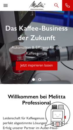 Vorschau der mobilen Webseite www.melitta-professional.de, Melitta SystemService GmbH & Co. KG