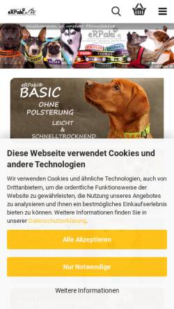 Vorschau der mobilen Webseite erpaki.de, eRPaki Hundezubehör, Eva Retzlaff-Pischova
